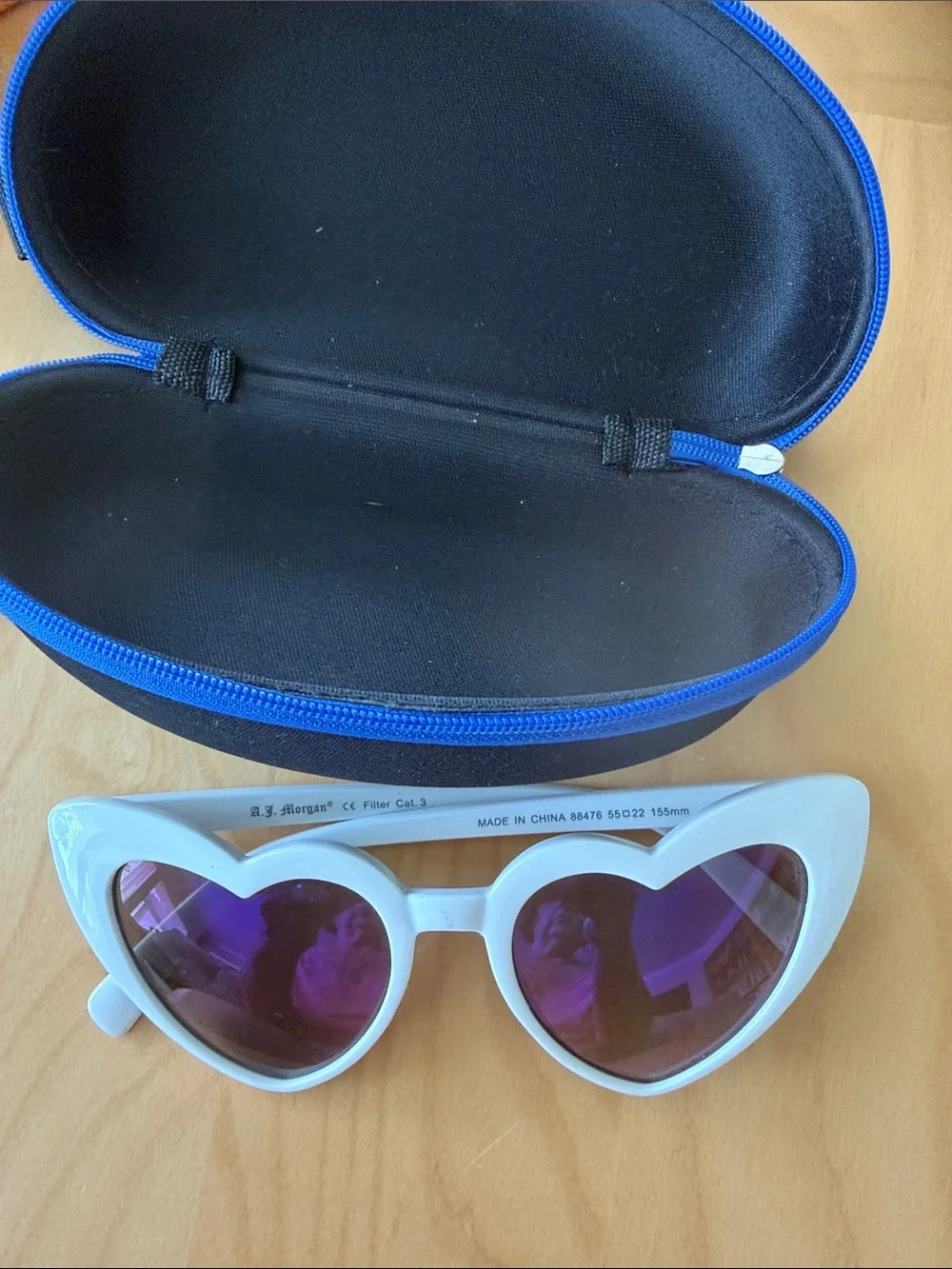 White Heart-Shaped Sunglasses with Purple Lenses